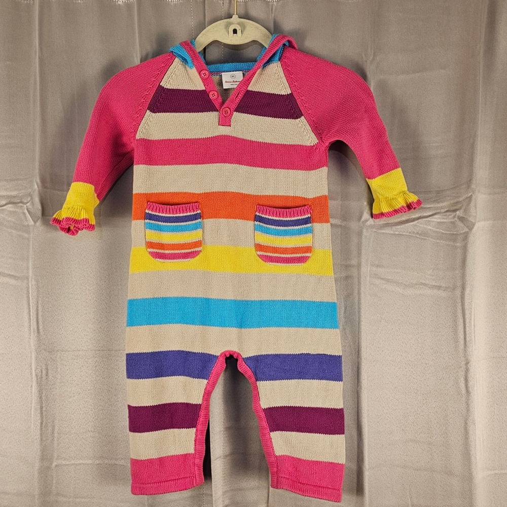 Hanna Andersson‎ Girls Pink Multi Stripe Sweater Romper 80 18-24 Months
